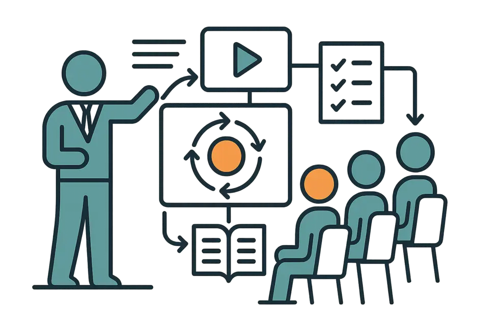 Môi trường đào tạo doanh nghiệp với công cụ số và học viên tham gia tích cực.
