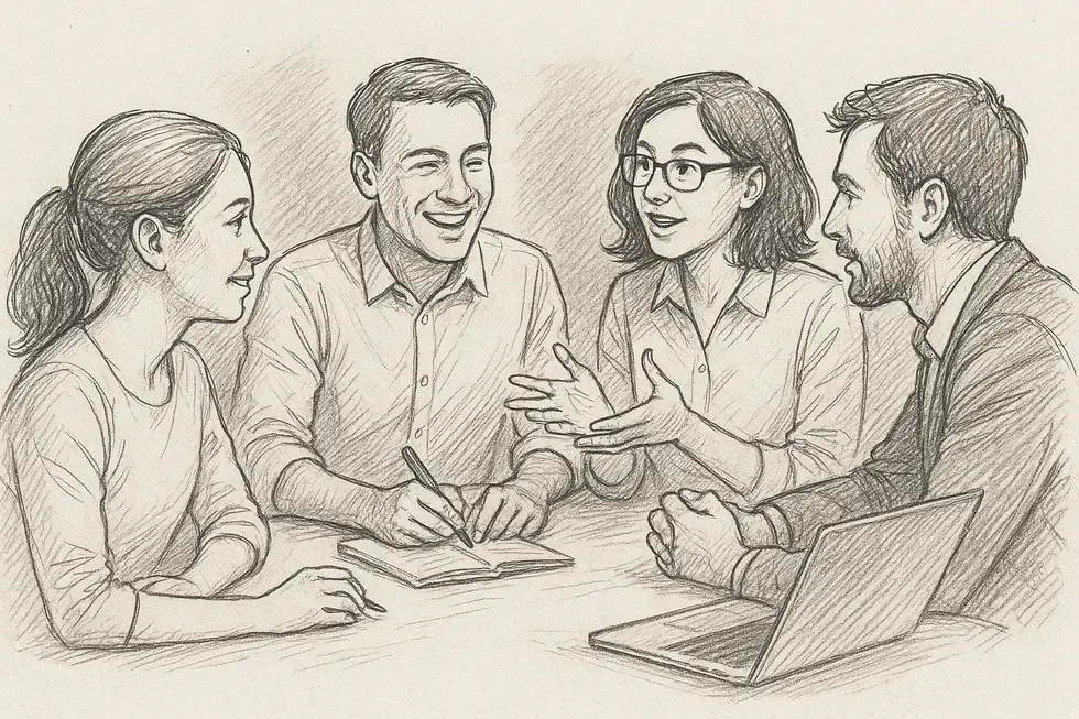 Buổi thảo luận chiến lược giữa các nhân viên trong một môi trường công nghệ cao.